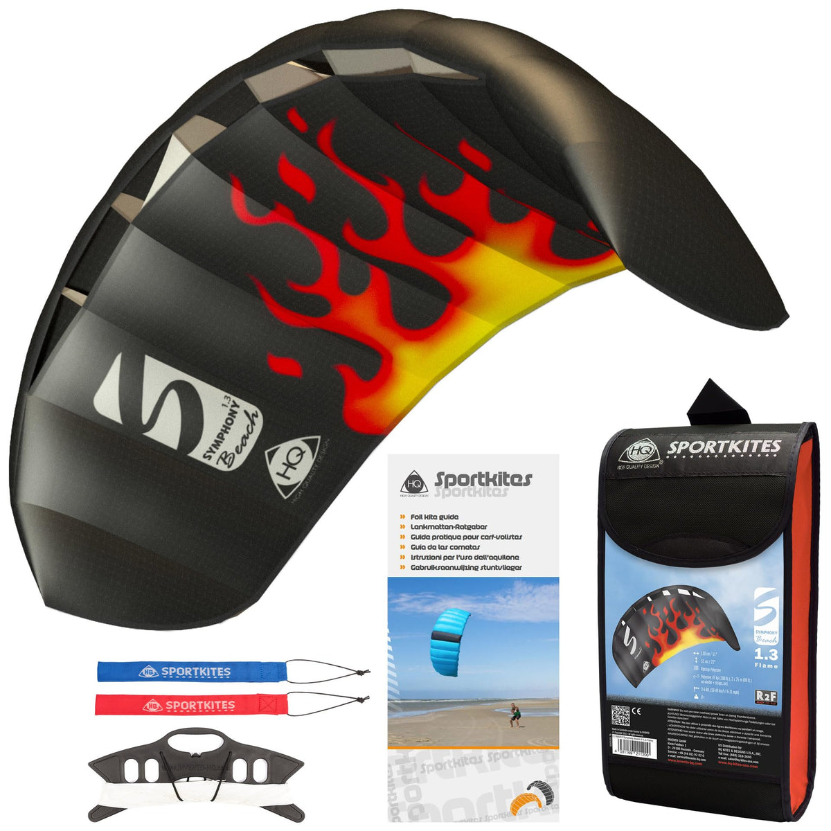 HQ Kites Symphony Beach III 1.3 stunt kite flame, beginner-friendly side view