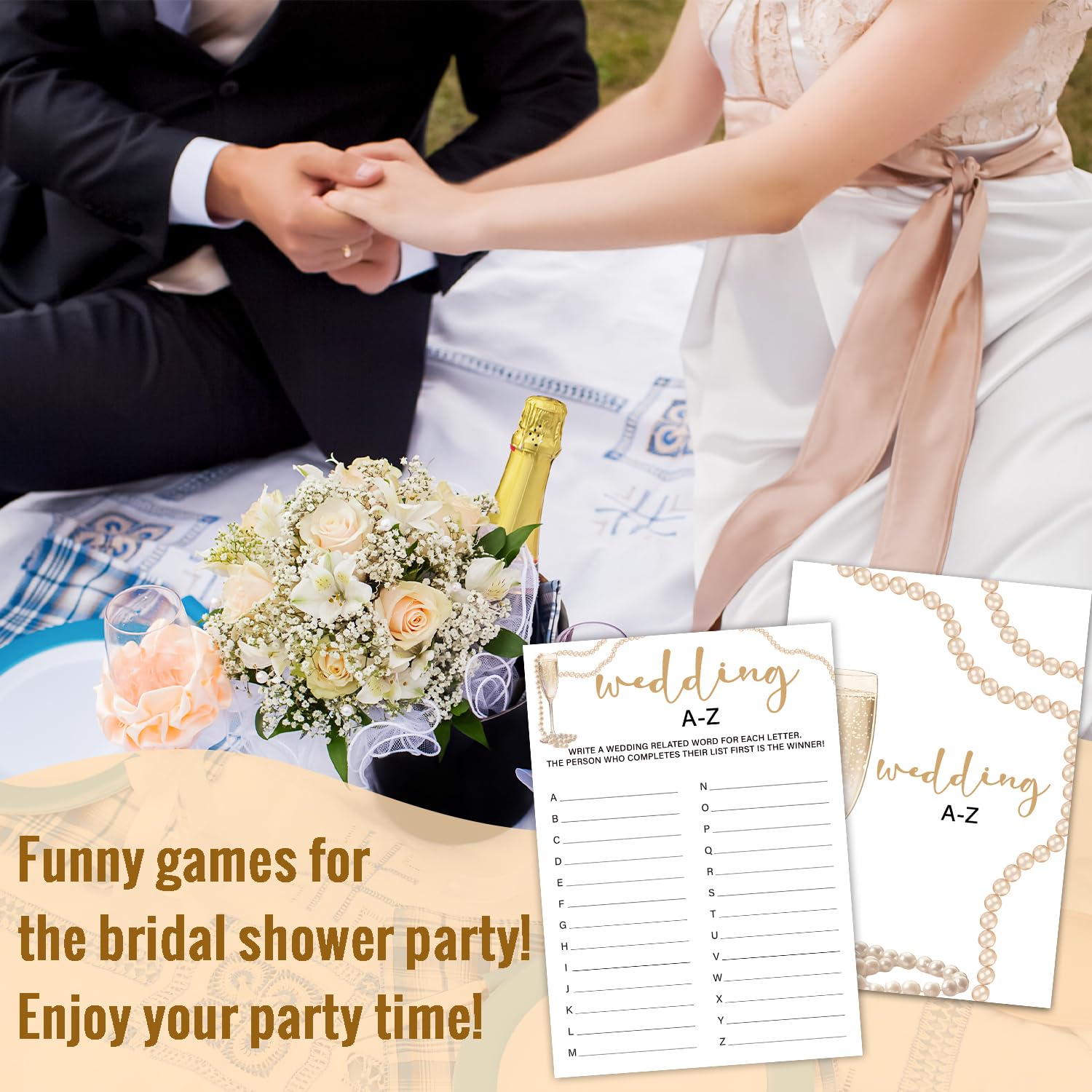 HQLOW gold champagne themed packaging for elegant setup