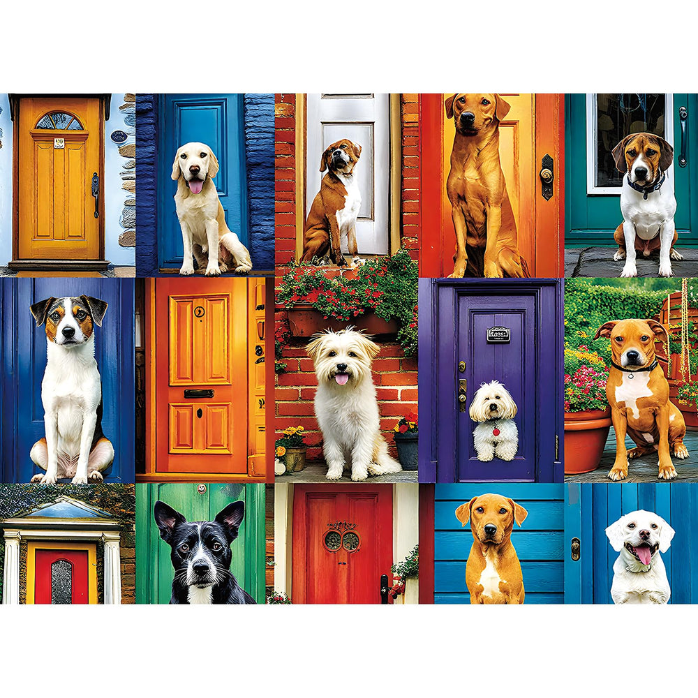 HQXXJW dogs at colorful doors puzzle, relaxing activity for dog lovers