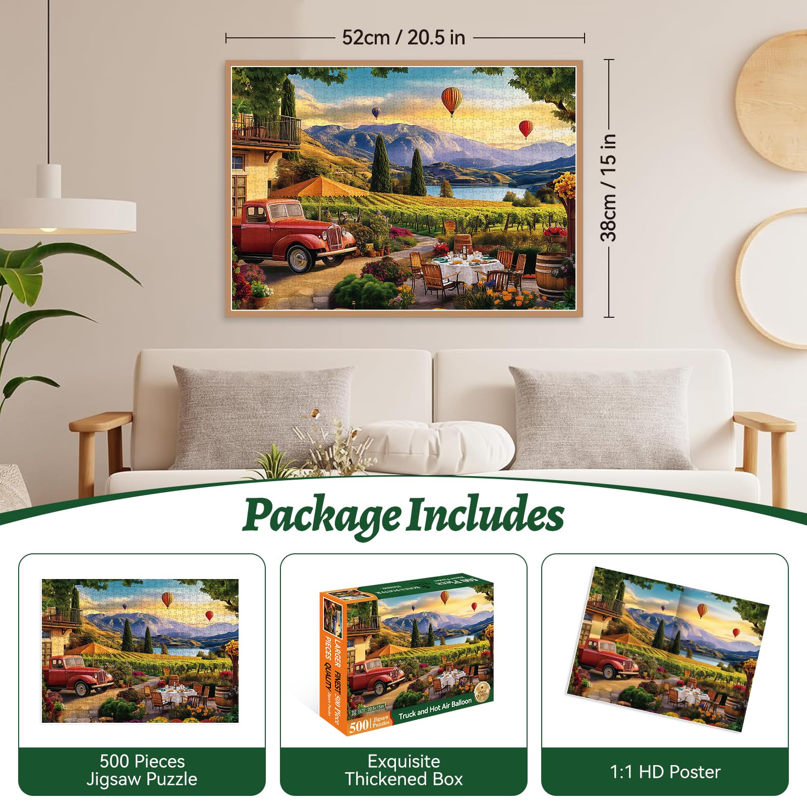 HQXXJW hot air balloons over vineyard scene 500pc colorful and uplifting
