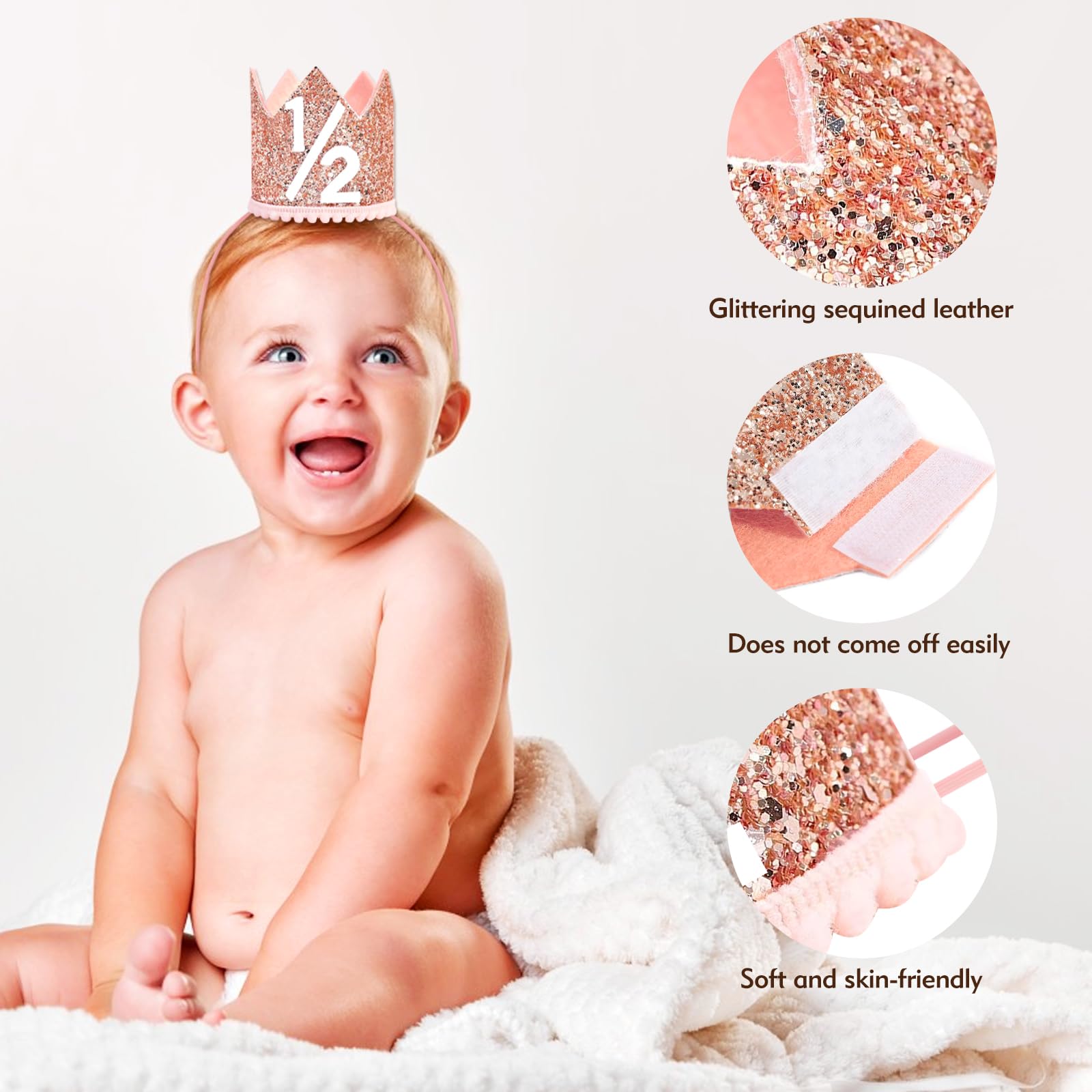 HRXMS half-birthday crown soft-lined inside keeps baby comfortable