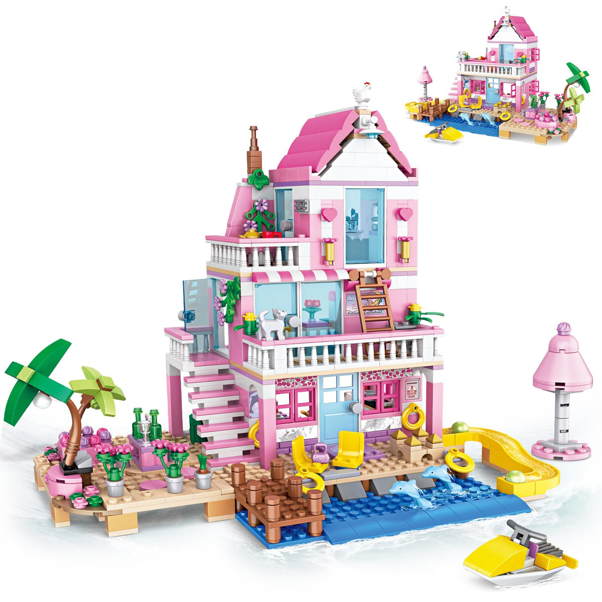 HSANHE pink girls seaside villa facade for imaginative seaside play