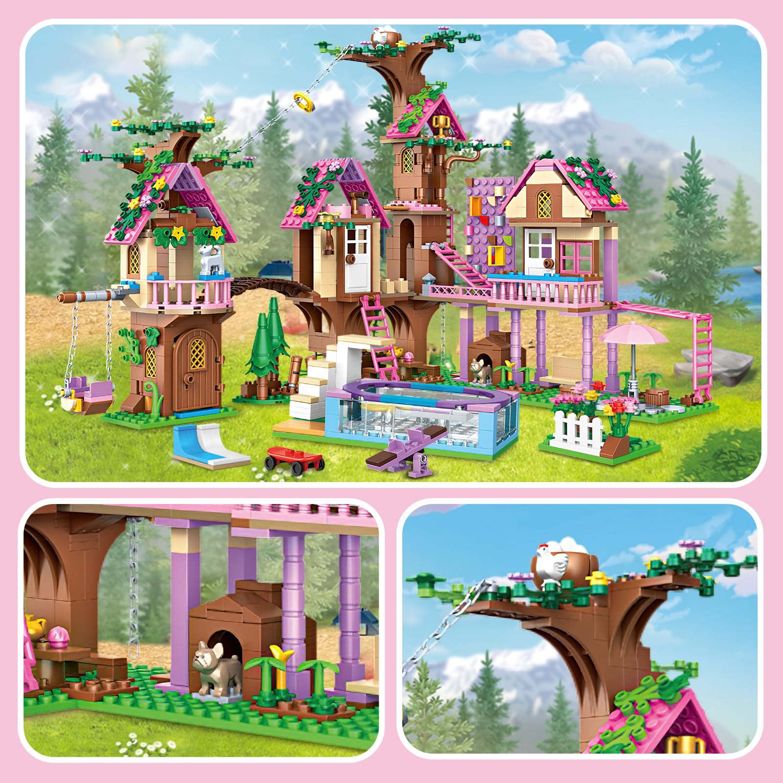 HSANHE Tree House Building Set in-progress scene shows detailed pieces and build flow
