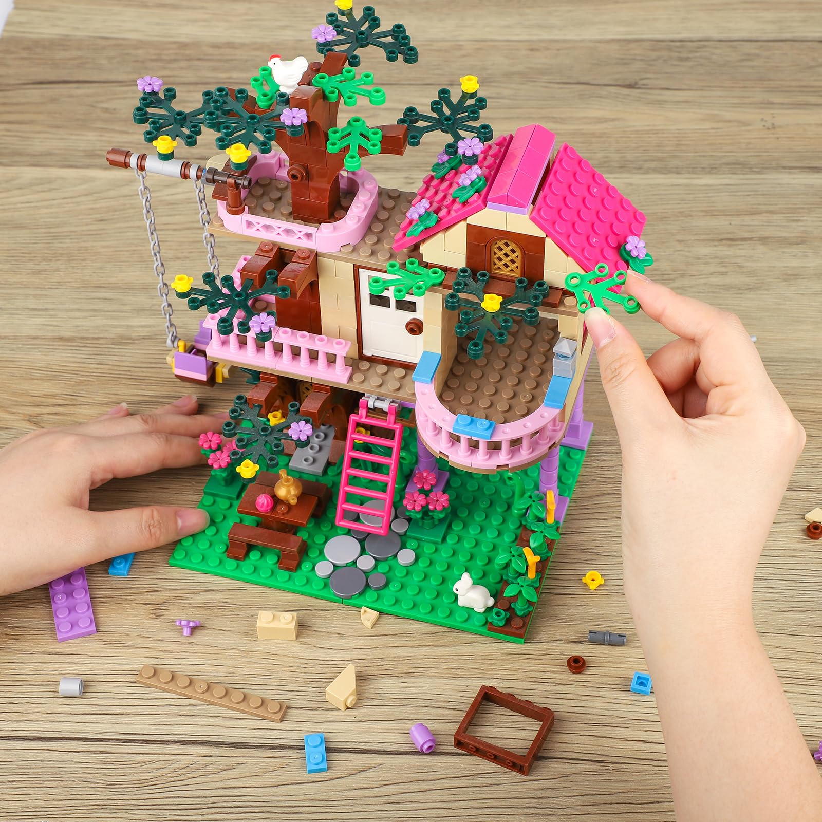 HSANHE Tree House Building Set pink girls style promotes playful, stylish decor