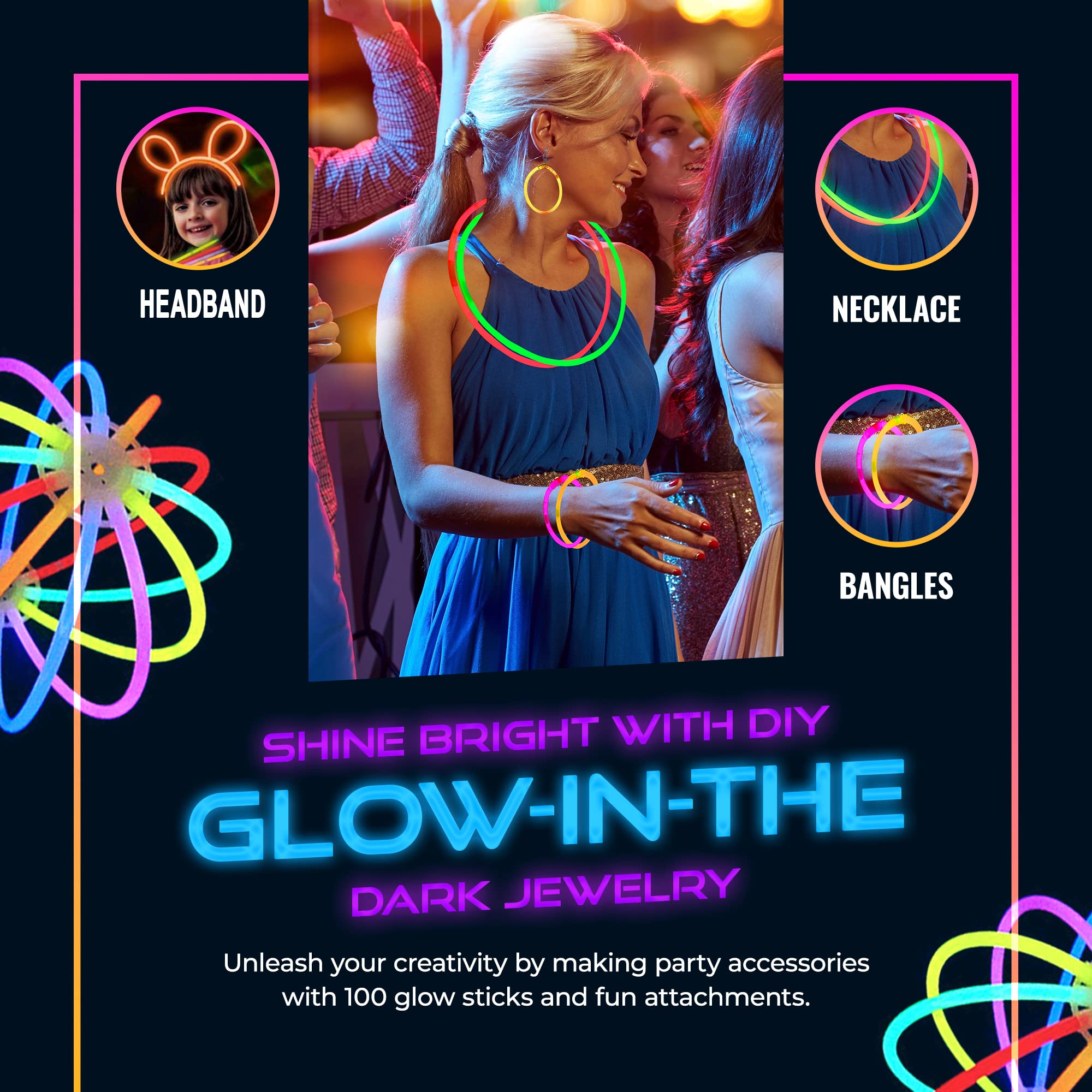 HSGUS ultra-bright glow sticks for long-lasting nighttime fun.