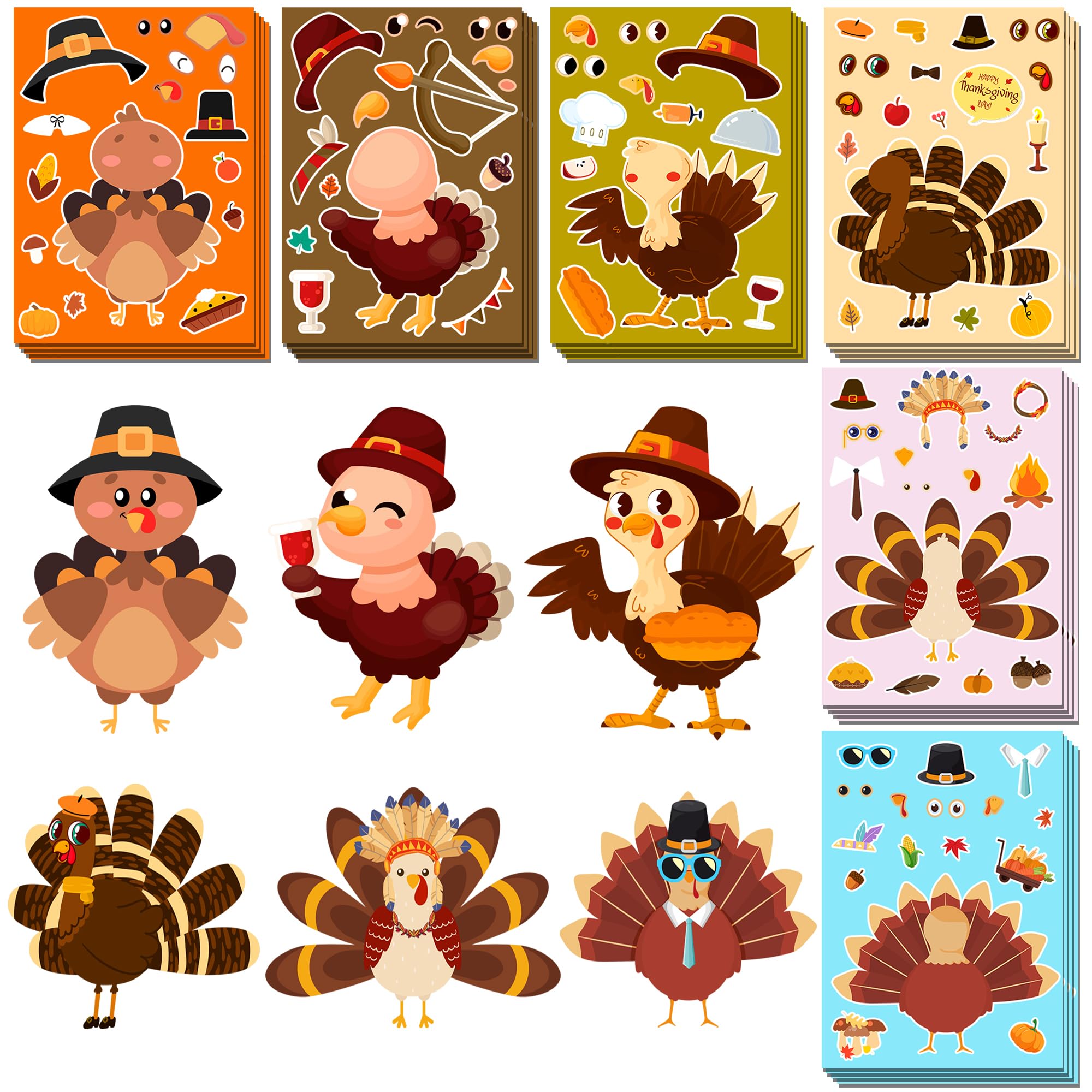 HSHFAMIIY Thanksgiving turkey face designs for kids' crafts and decor.