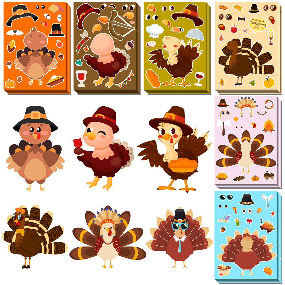 HSHFAMIIY Thanksgiving turkey face designs for kids' crafts and decor.