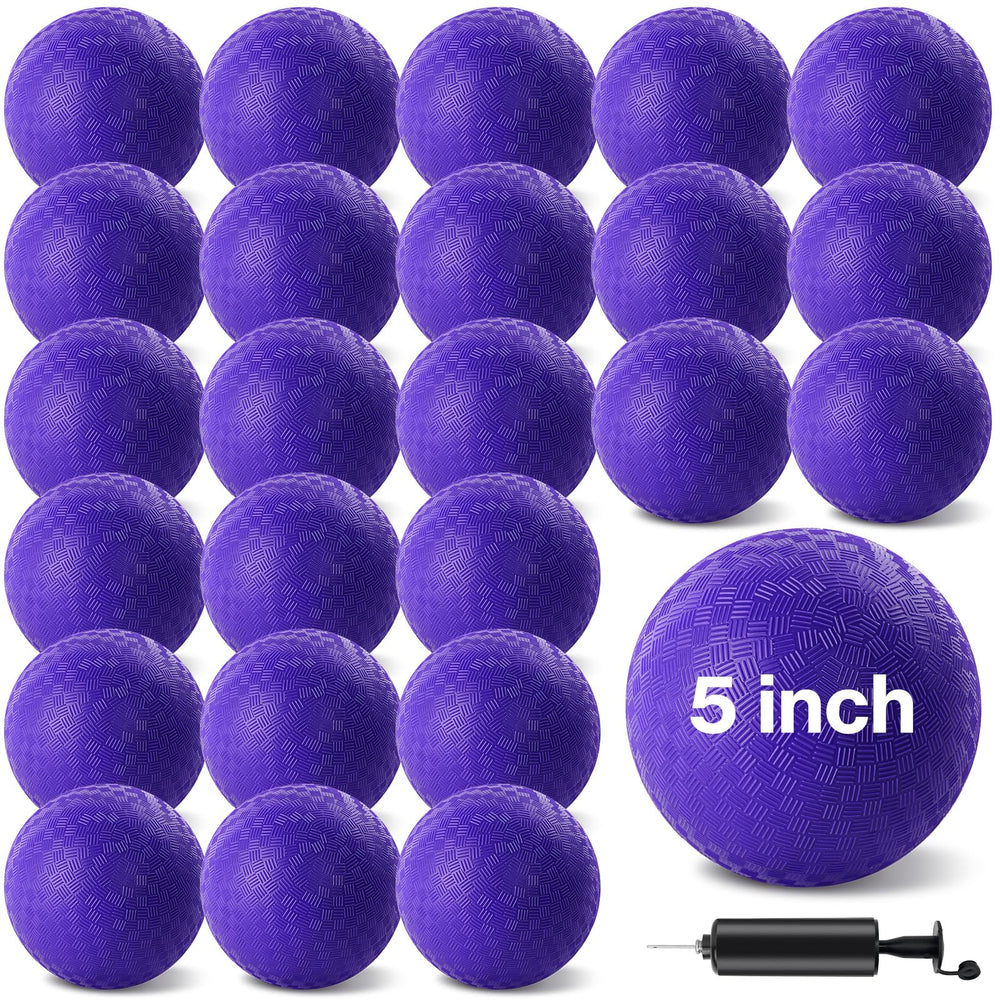HSLCGF 24 purple 5 inch dodgeballs ready for outdoor play.