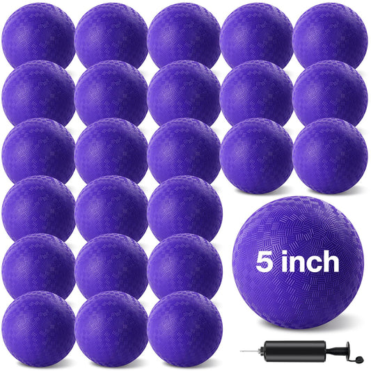 HSLCGF 24 purple 5 inch dodgeballs ready for outdoor play.