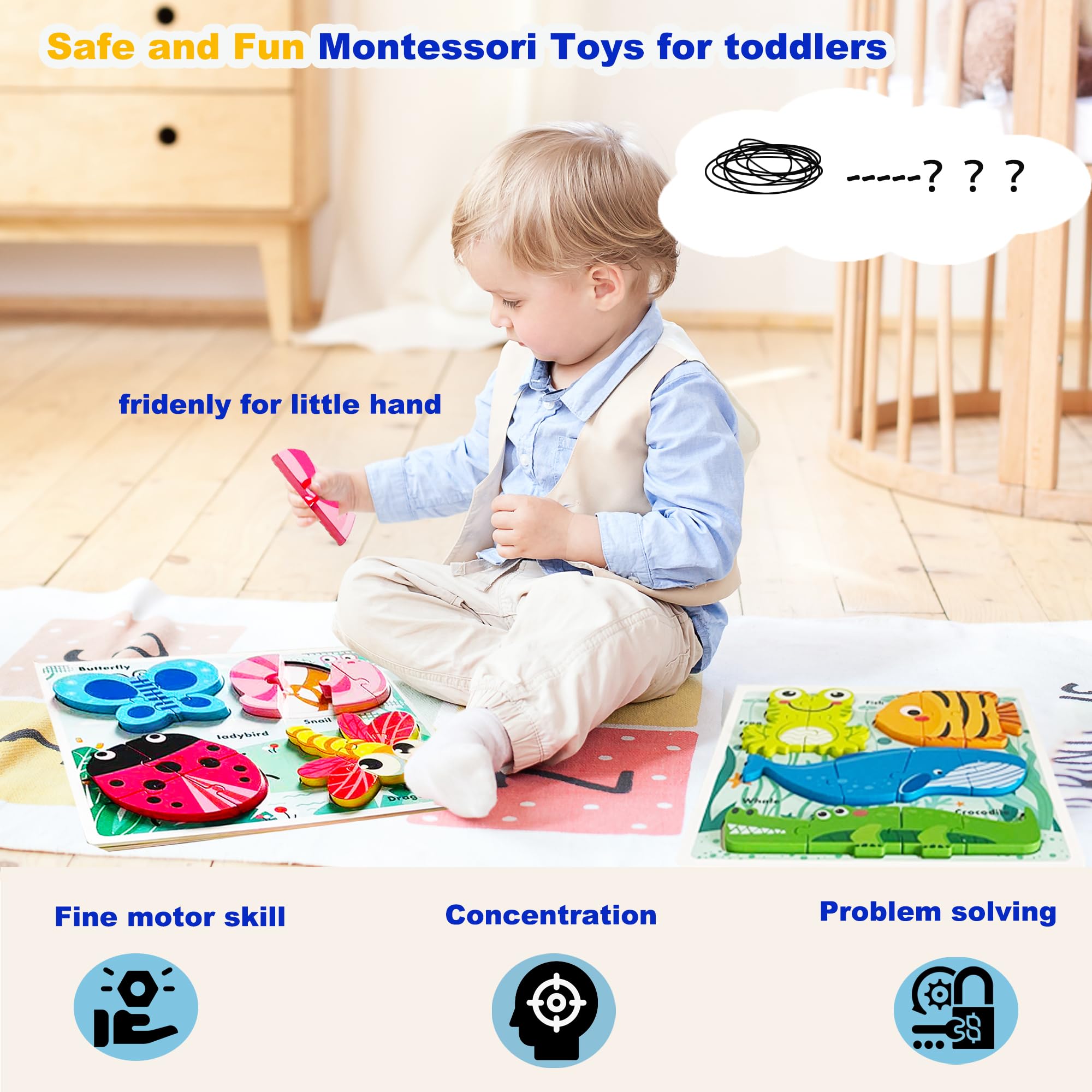 HT HONOR wooden learning toy supports self-correcting play and independent problem solving.
