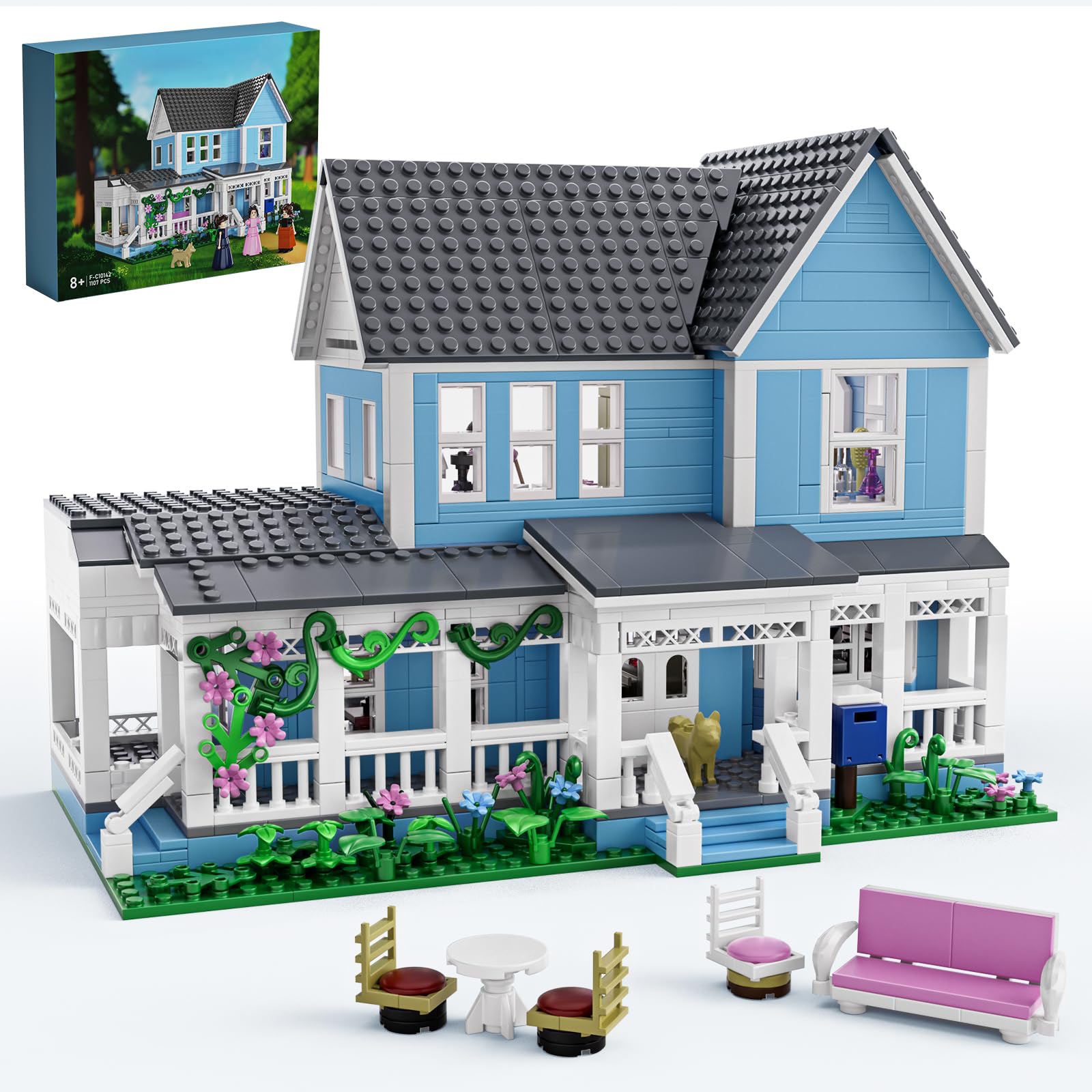 HTOWPMLS Gilmore House block set exterior view showing blue and white facade for display