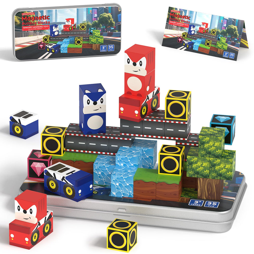 HtZestToysiop 35pcs magnetic blocks on iron box for portable creative play