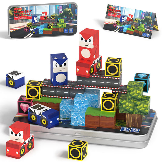 HtZestToysiop 35pcs magnetic blocks on iron box for portable creative play