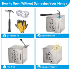 HuaArt piggy bank opens only when the goal is met and is destroyed afterward.