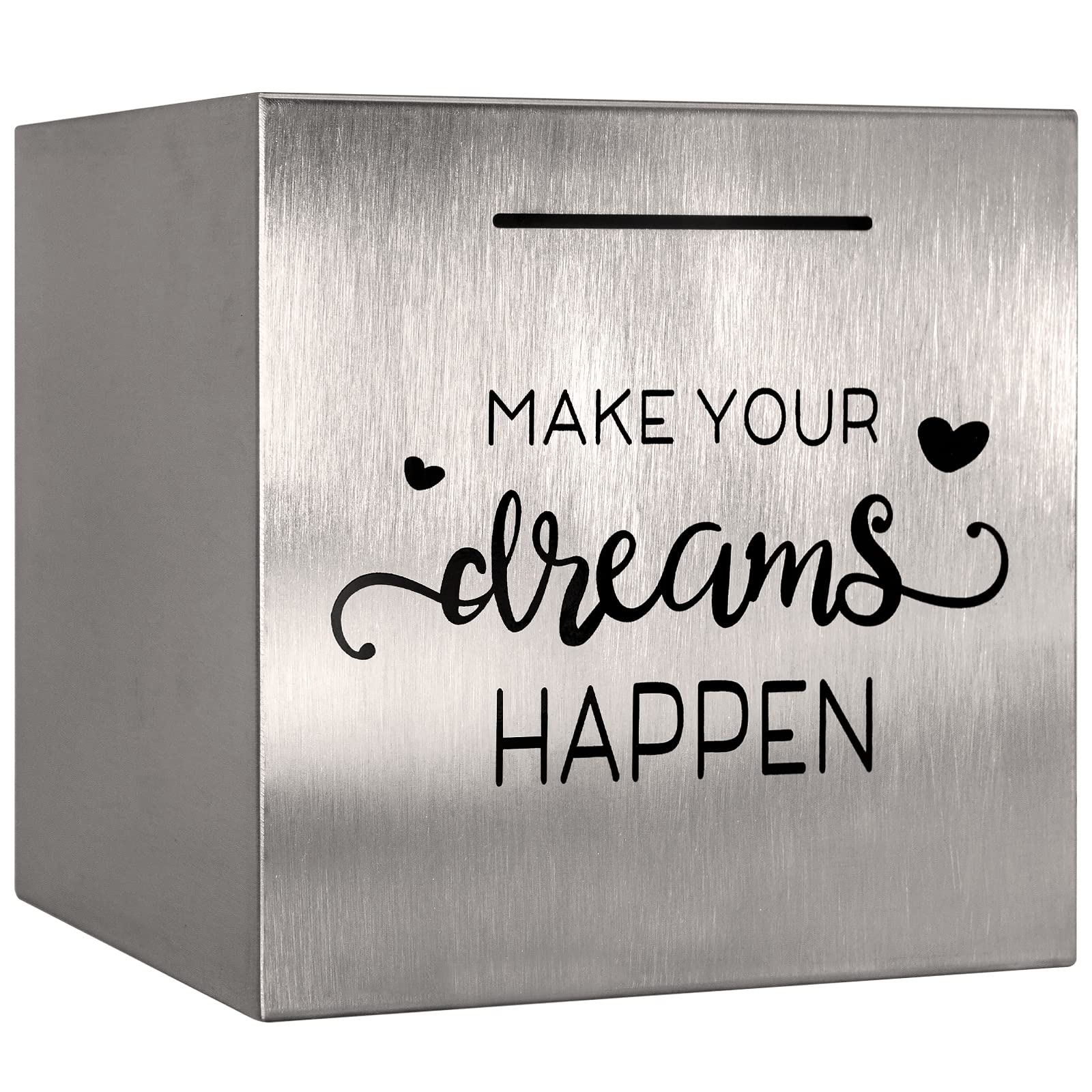 HuaArt stainless steel piggy bank with silvery finish for durable savings.