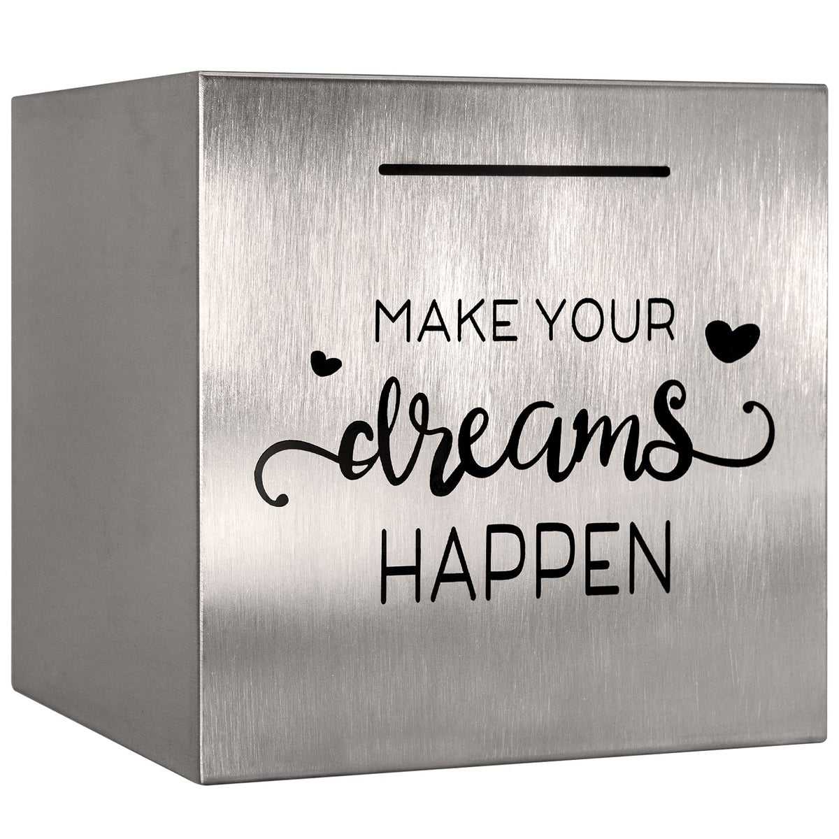 HuaArt stainless steel piggy bank with silvery finish for durable savings.