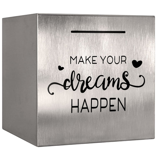 HuaArt stainless steel piggy bank with silvery finish for durable savings.