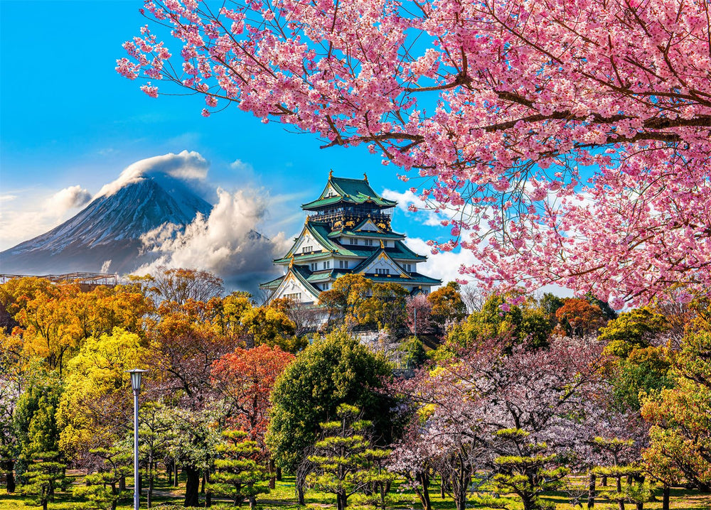 HUADADA 1000-piece puzzle with cherry blossoms at Osaka Castle for mindful family time
