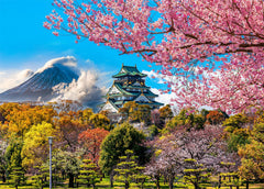HUADADA 1000-piece puzzle with cherry blossoms at Osaka Castle for mindful family time