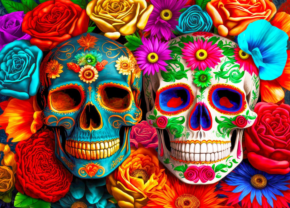 HUADADA 1000-piece puzzle with colorful flowers skull, enhances focus and family bonding.