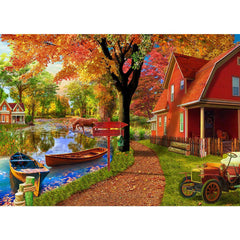 HUADADA Autumn Village puzzle assembly scene for adults, engaging problem-solving and focus.
