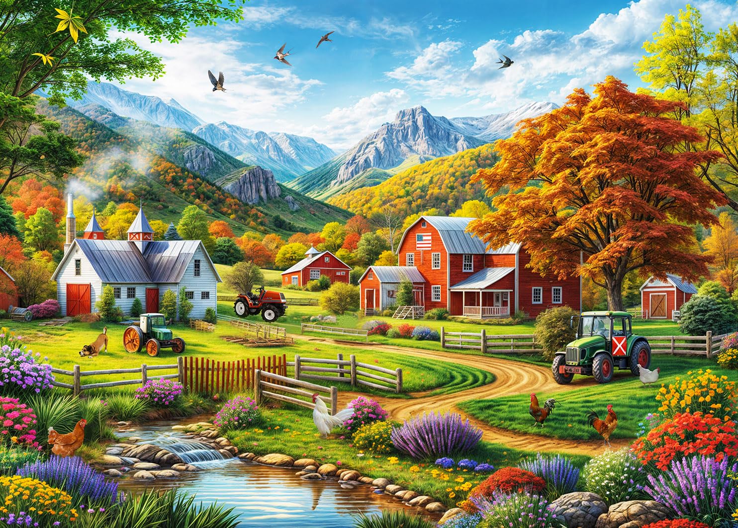 HUADADA country-life 1000-piece artwork puzzle with poster included for focused family time.