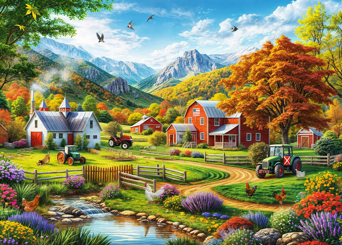 HUADADA country-life 1000-piece artwork puzzle with poster included for focused family time.