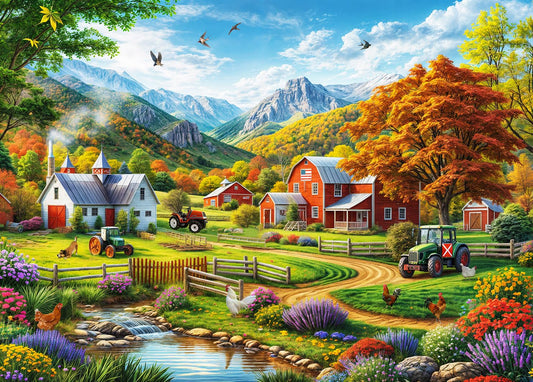 HUADADA country-life 1000-piece artwork puzzle with poster included for focused family time.