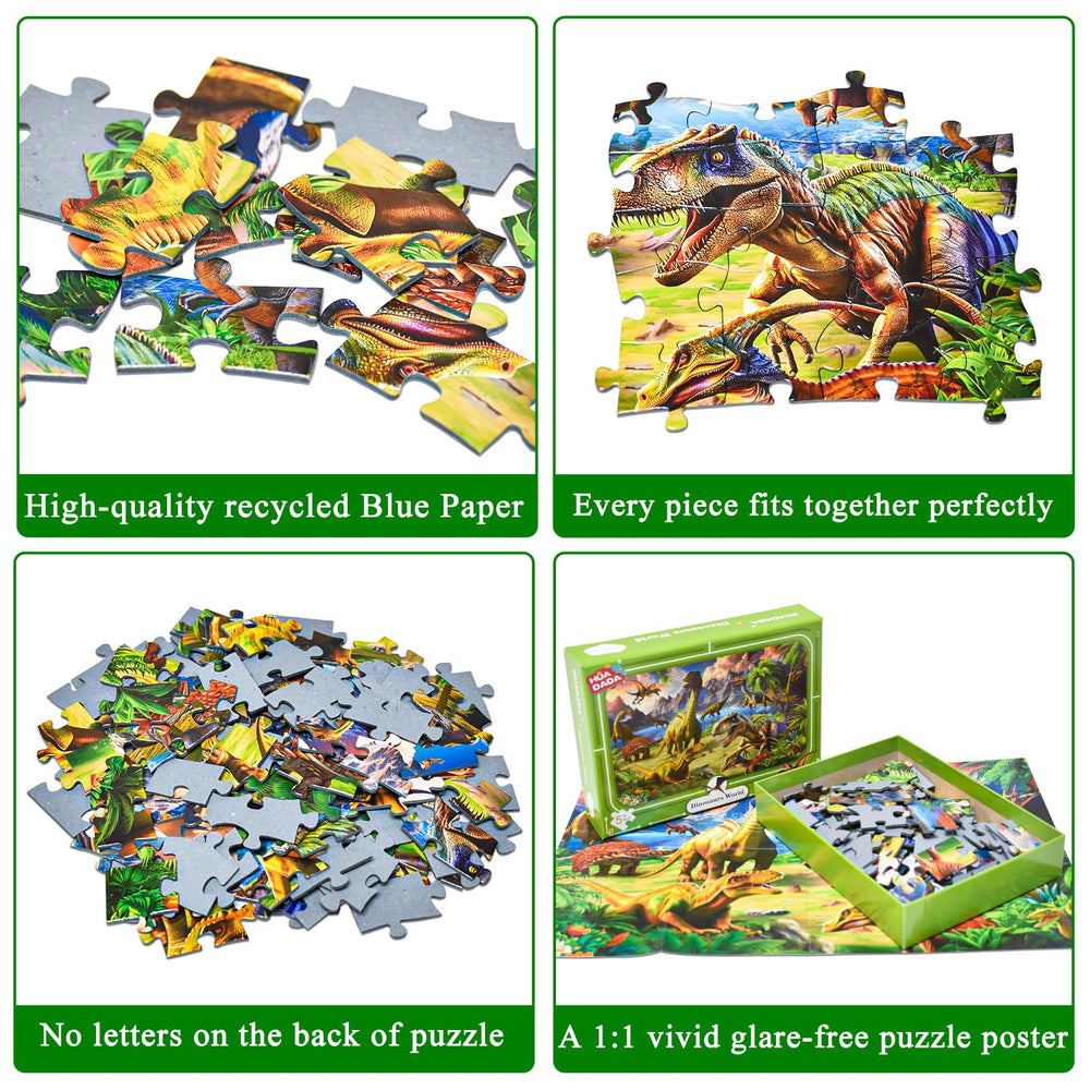 HUADADA Dinosaur World puzzle being assembled by kids, promoting focus and cooperation.