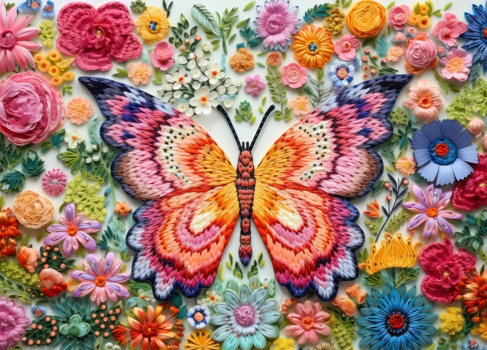 HUADADA 1000-piece butterfly-flower puzzle back-letters guide for quadrant placement.