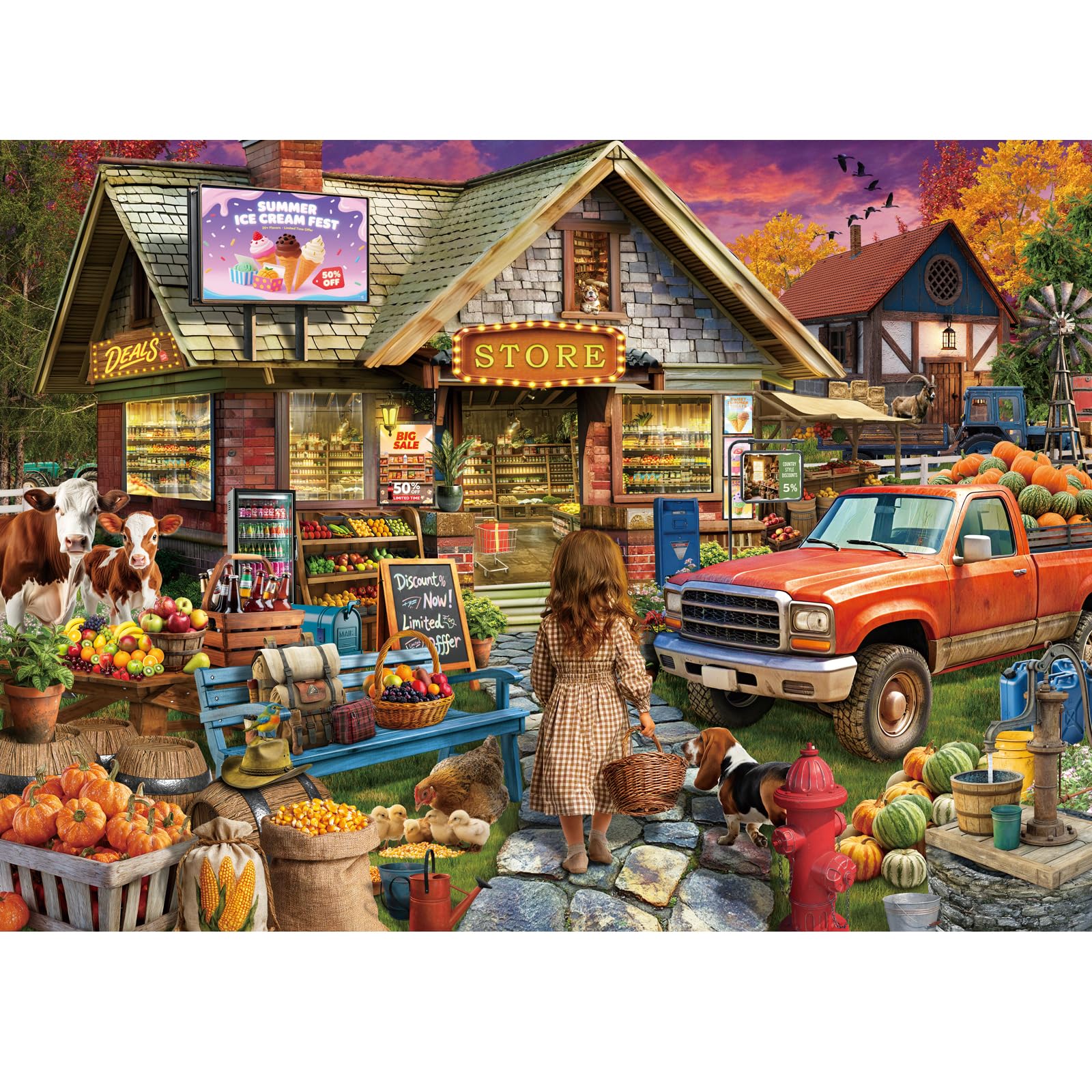 HUADADA 1000-piece village shop scene puzzle for relaxing evenings.