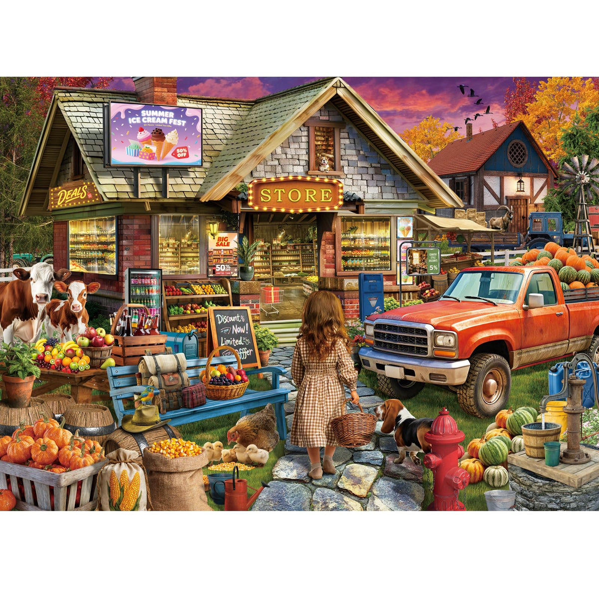 HUADADA 1000-piece village shop scene puzzle for relaxing evenings.