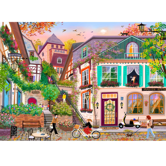 HUADADA 1000-piece puzzle Sunset in the Alley invites mindful focus and relaxation.