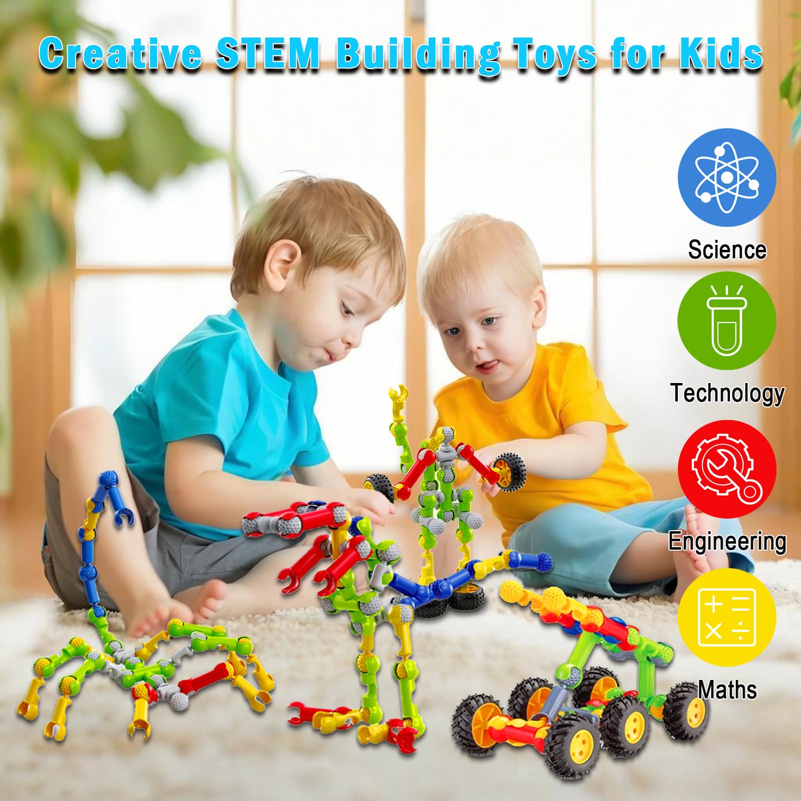 Huaker Stem Building Toys with storage box for quick cleanup after play.