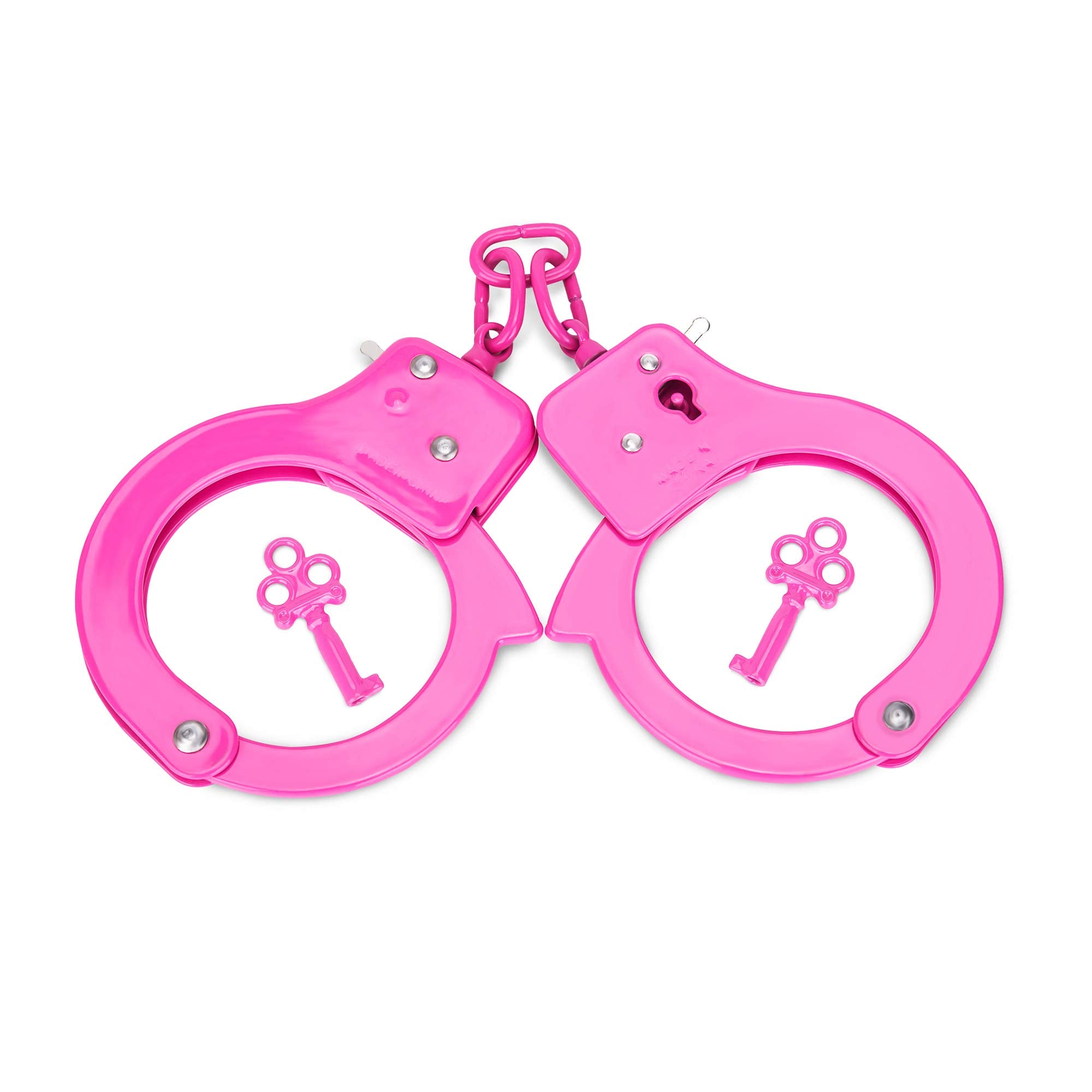 HUALIXUAN pink metal play handcuffs front view for safe children's pretend play