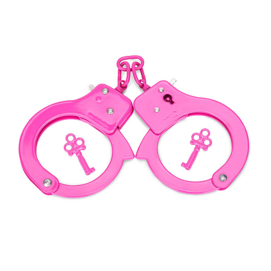 HUALIXUAN pink metal play handcuffs front view for safe children's pretend play