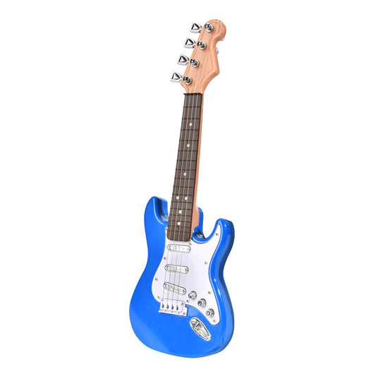 Huang Cheng Toys mini guitar with strap angled view supports easy handling for beginners.