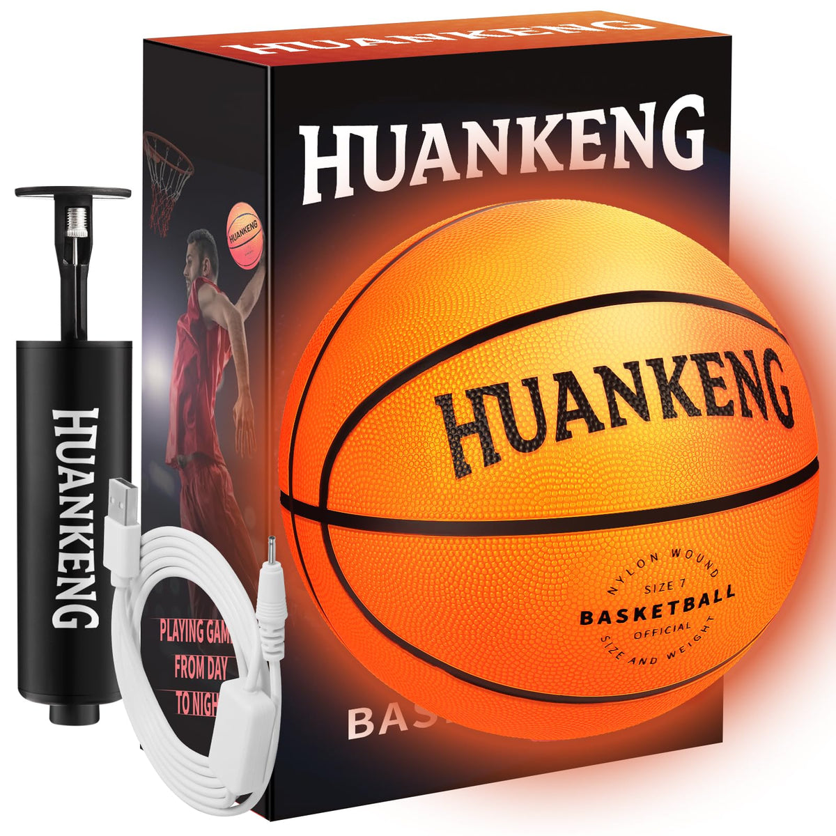 HuanKeng glow basketball charging port enables quick recharge for night play
