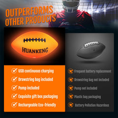 HuanKeng glow football durable rubber construction for outdoor play.