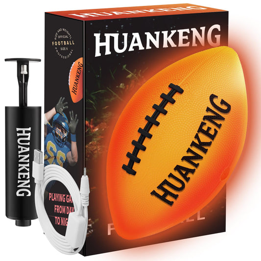 HuanKeng glow football front view with rechargeable glow for night play.