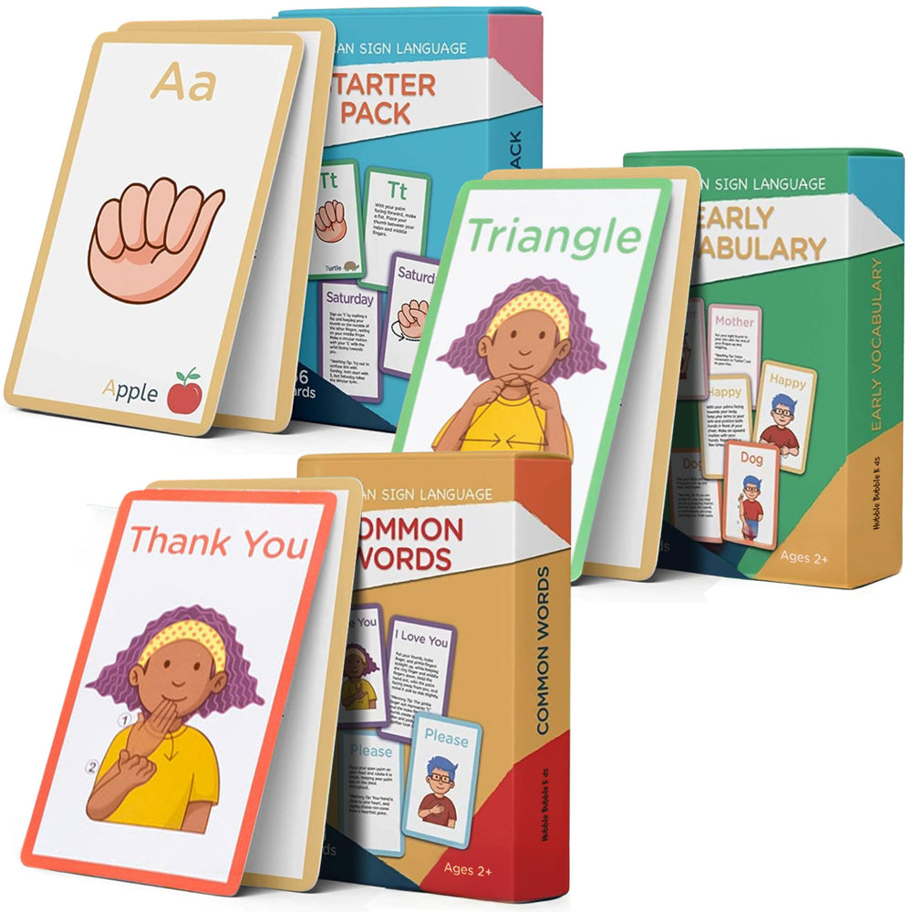 Hubble Bubble Kids ASL cards front description aids easy learning.