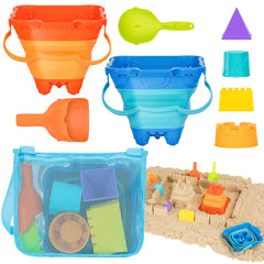 HUGCATY foldable sand buckets for easy beach packing and play