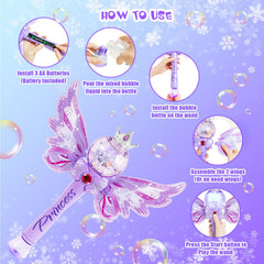 Hugeway Princess Bubble Wands safety-tested bubble liquid and leak-proof bottle.