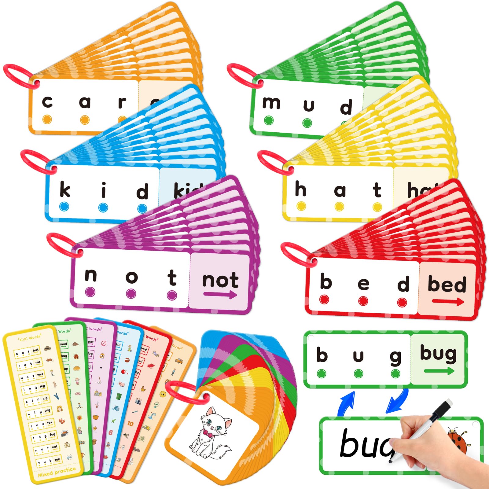 HugHush cvc word games with 60 picture cards engage kids in early reading practice.