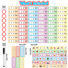 HugHush dry-erase flash cards show CVC words on the front and writing space on the back.