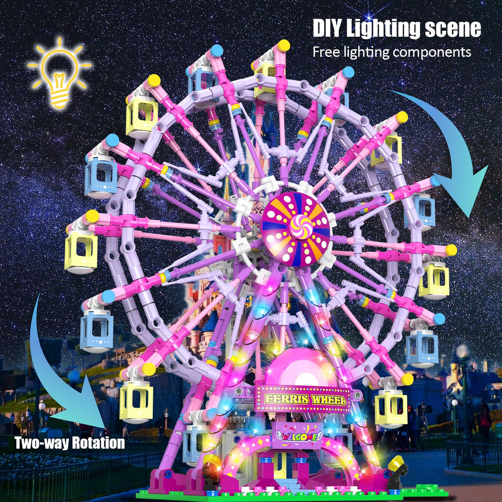 HuiNiu fairy lights illuminate the Ferris wheel for a magical night scene.