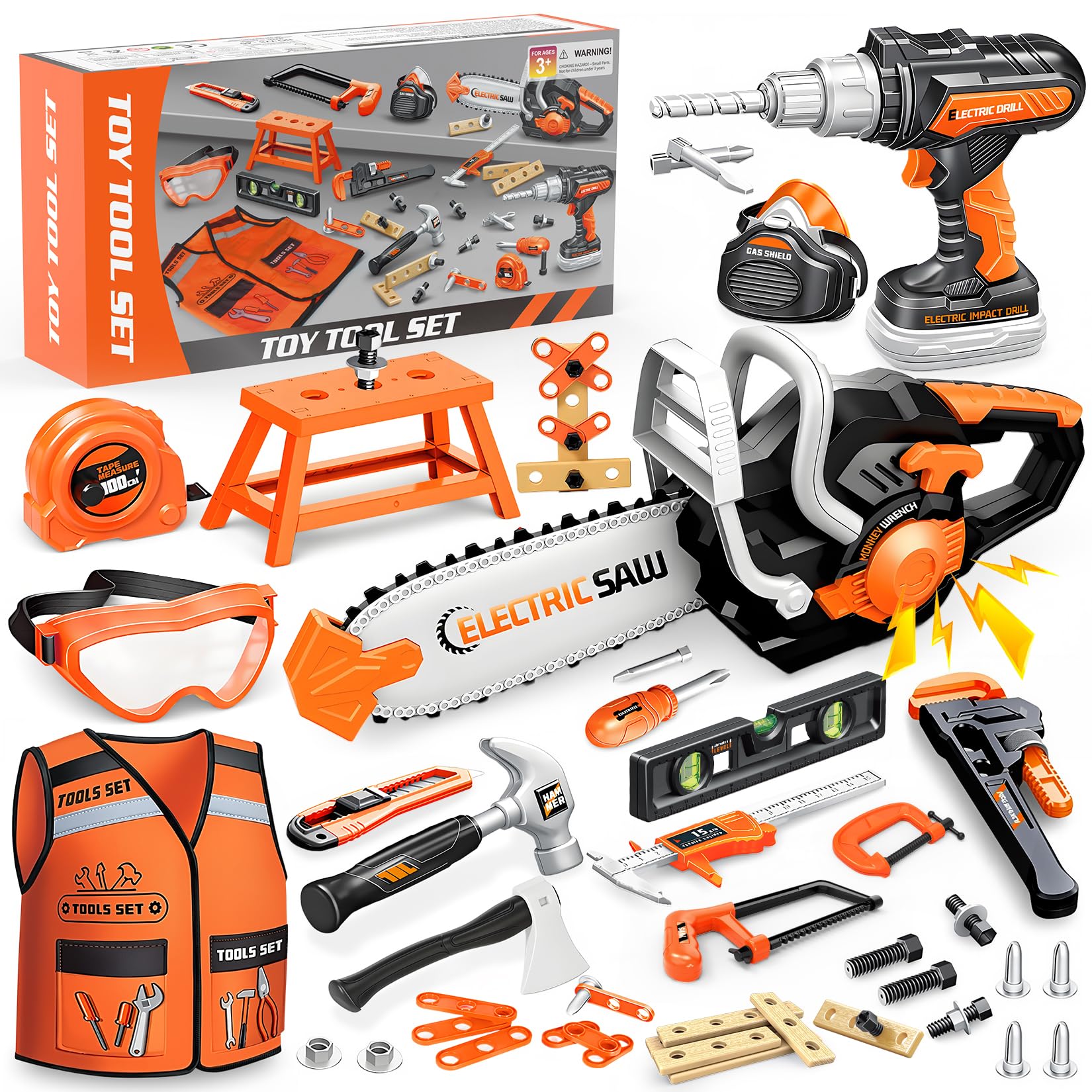 HUITEM Kids Tool Set 56 pcs case for budding engineers during pretend play