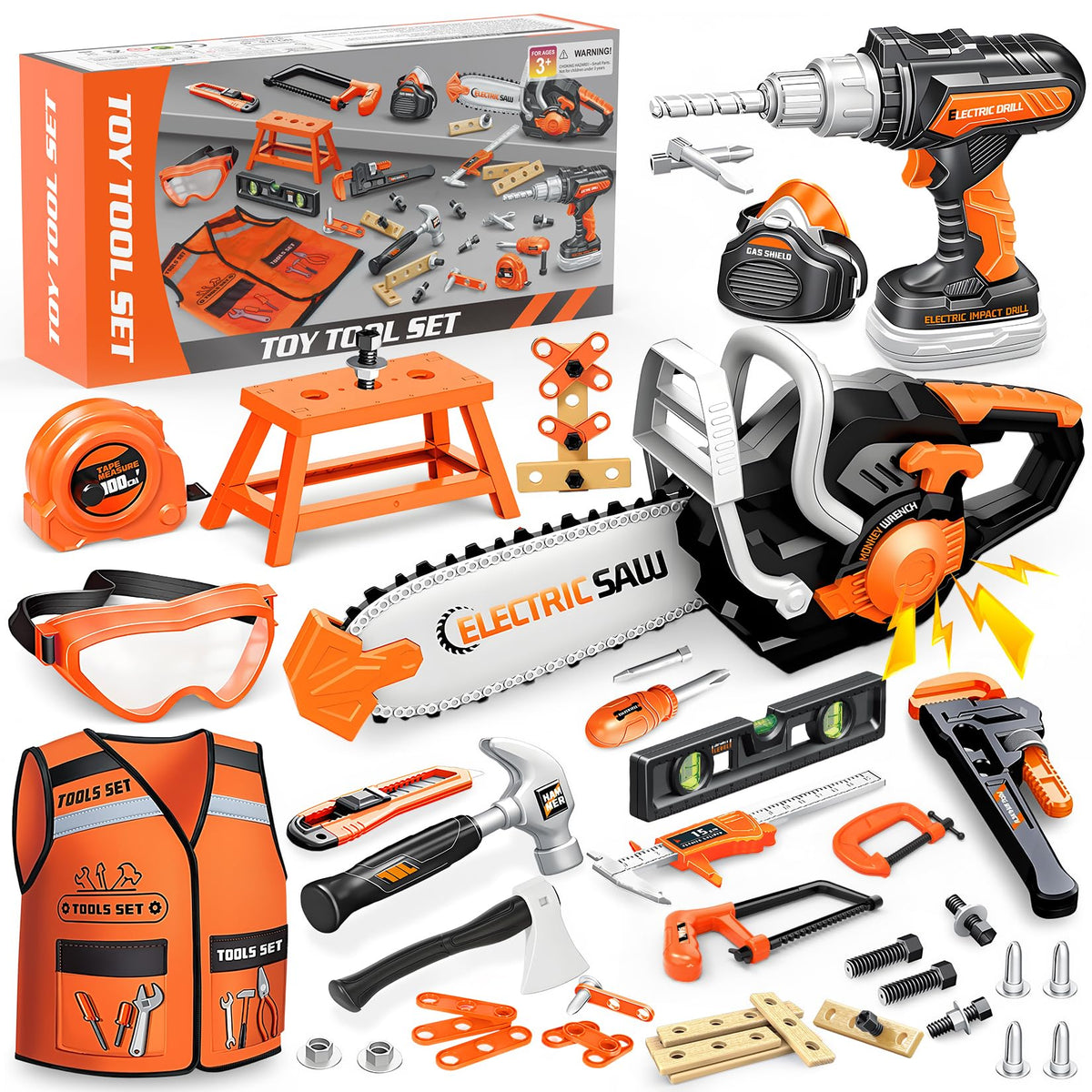 HUITEM Kids Tool Set 56 pcs case for budding engineers during pretend play