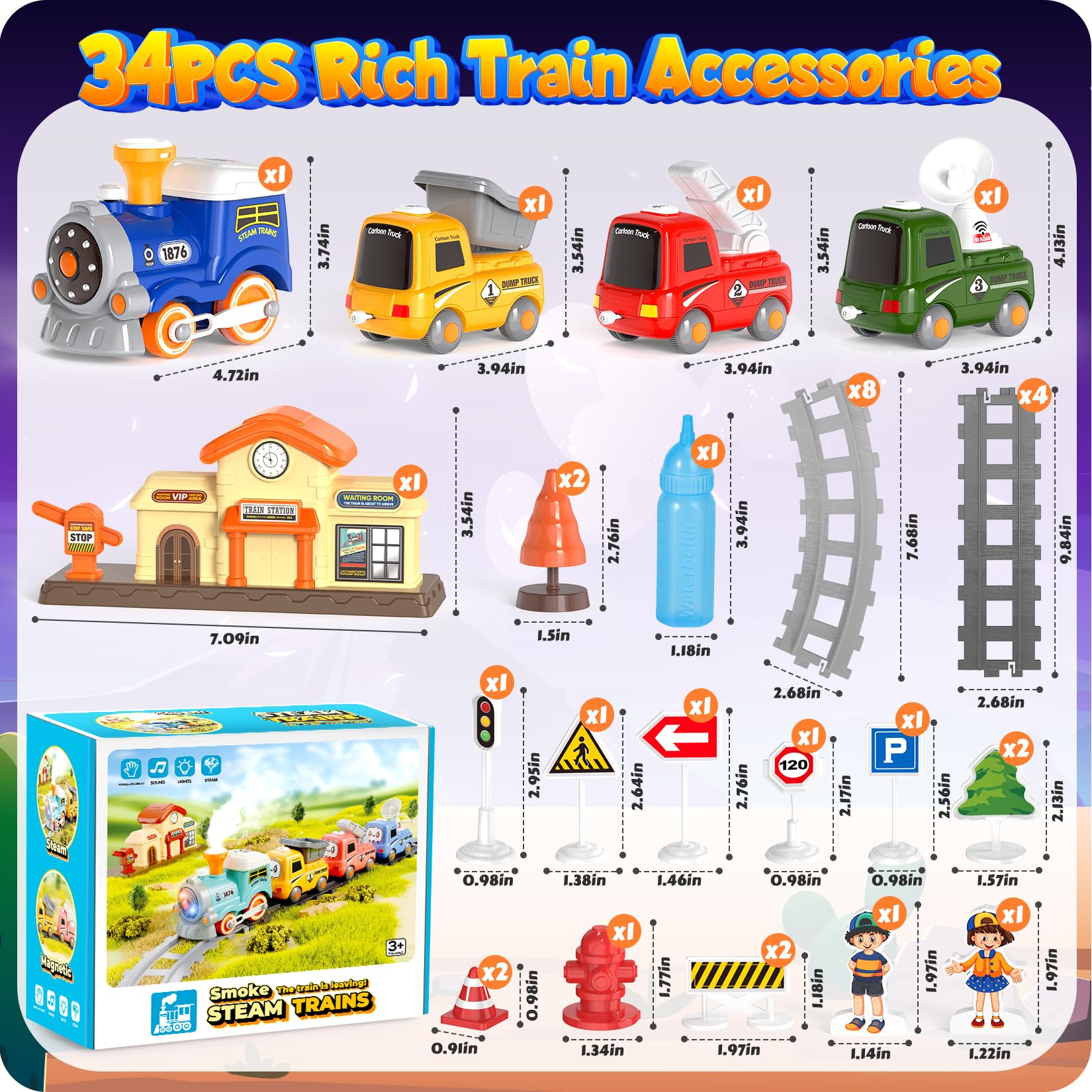 HUITEM Train Set dump truck beside curved tracks for interactive storytelling