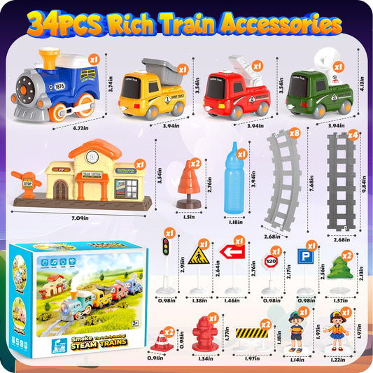 HUITEM Train Set dump truck beside curved tracks for interactive storytelling